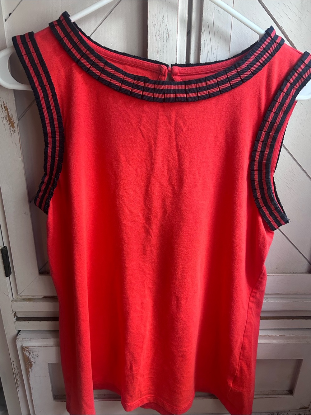 Talbots Red Sleeveless Shirt with a Navy-Trim Detail